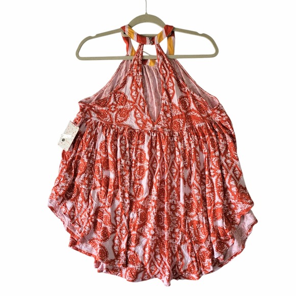 New Free People Mimi Halter Tunic Top Orange Floral Women Small Lavender Combo S - Picture 8 of 14